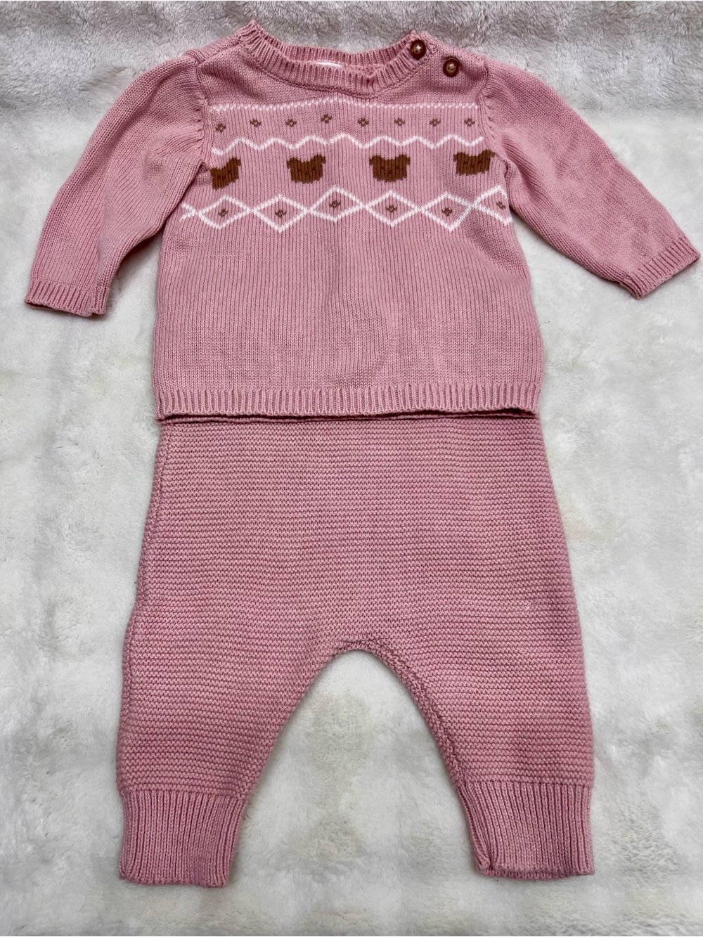 Carter’s Baby Knit Two-Piece Set in Dusty Pink with Brown Bears